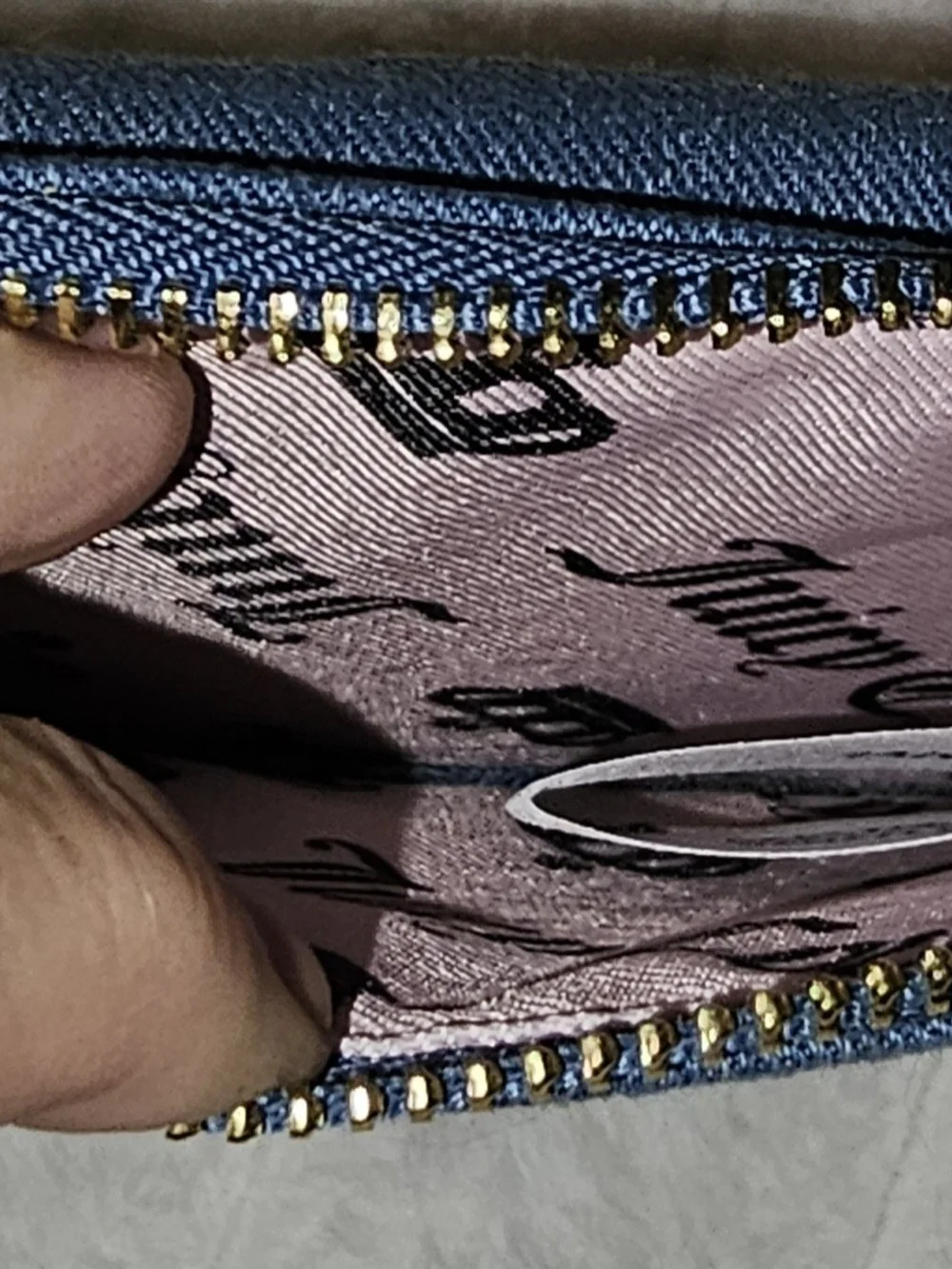Juicy Couture Dark Blue Denim Card Wallet with Pink Embroidered Logo